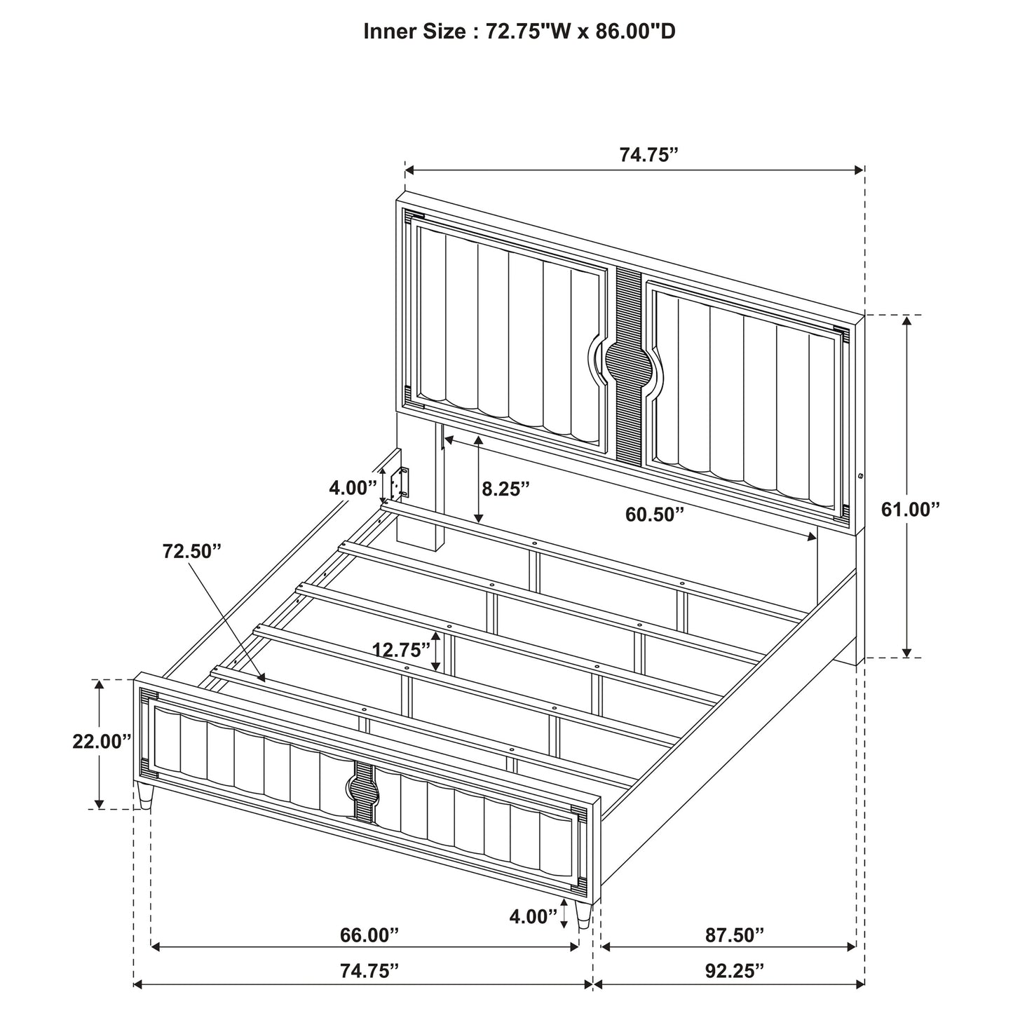Ravenne 4-piece Velvet Upholstered California King LED Bedroom Set Black
