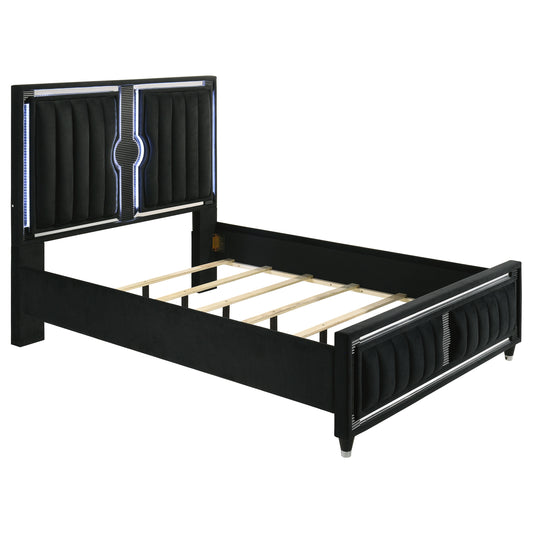 Ravenne Velvet Upholstered Queen LED Panel Bed Black