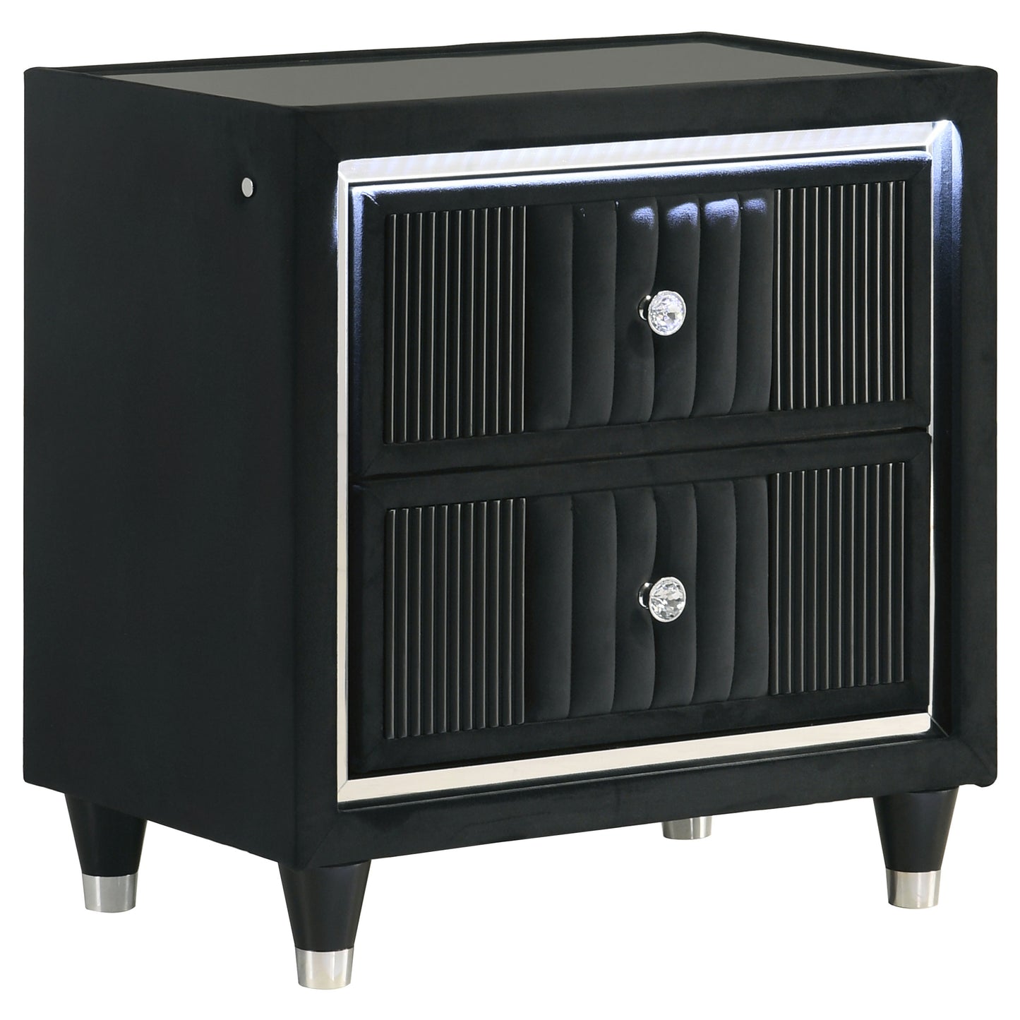 Ravenne 2-drawer Velvet Upholstered LED Nightstand with USB Black