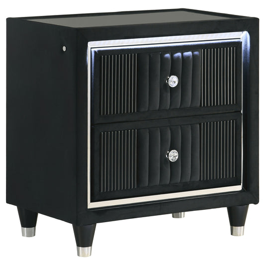 Ravenne 2-drawer Velvet Upholstered LED Nightstand with USB Black