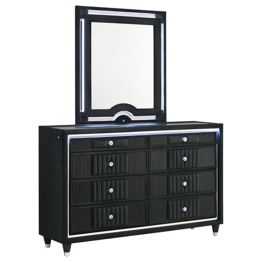 Ravenne 8-drawer Velvet Upholstered LED Dresser and Mirror Black