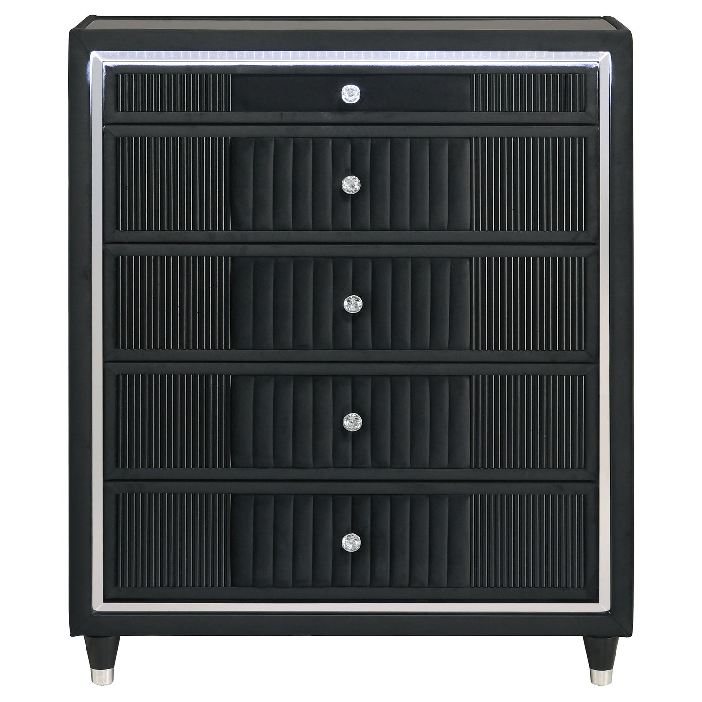 Ravenne 5-drawer Velvet Upholstered LED Chest of Drawers Black