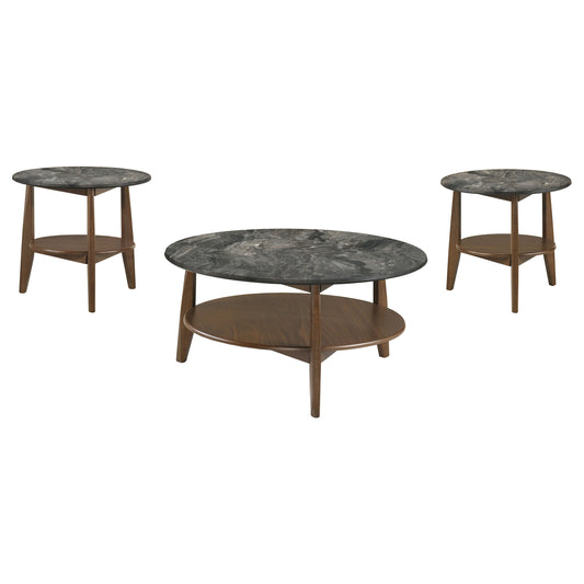 Bradley 3-Piece Round SmartTop Coffee Table Set Smokey Grey and Brown