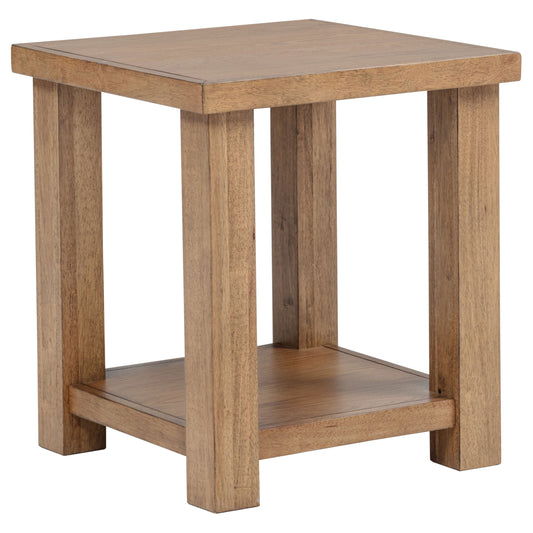 Beasley Square Wood End Side Table With Shelf Golden Oak