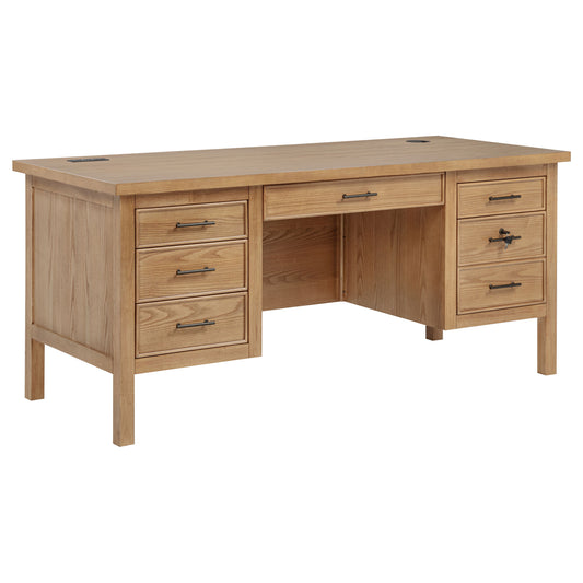 Vermes 66-inch 7-drawer Computer Desk with Power Outlet Light Ash