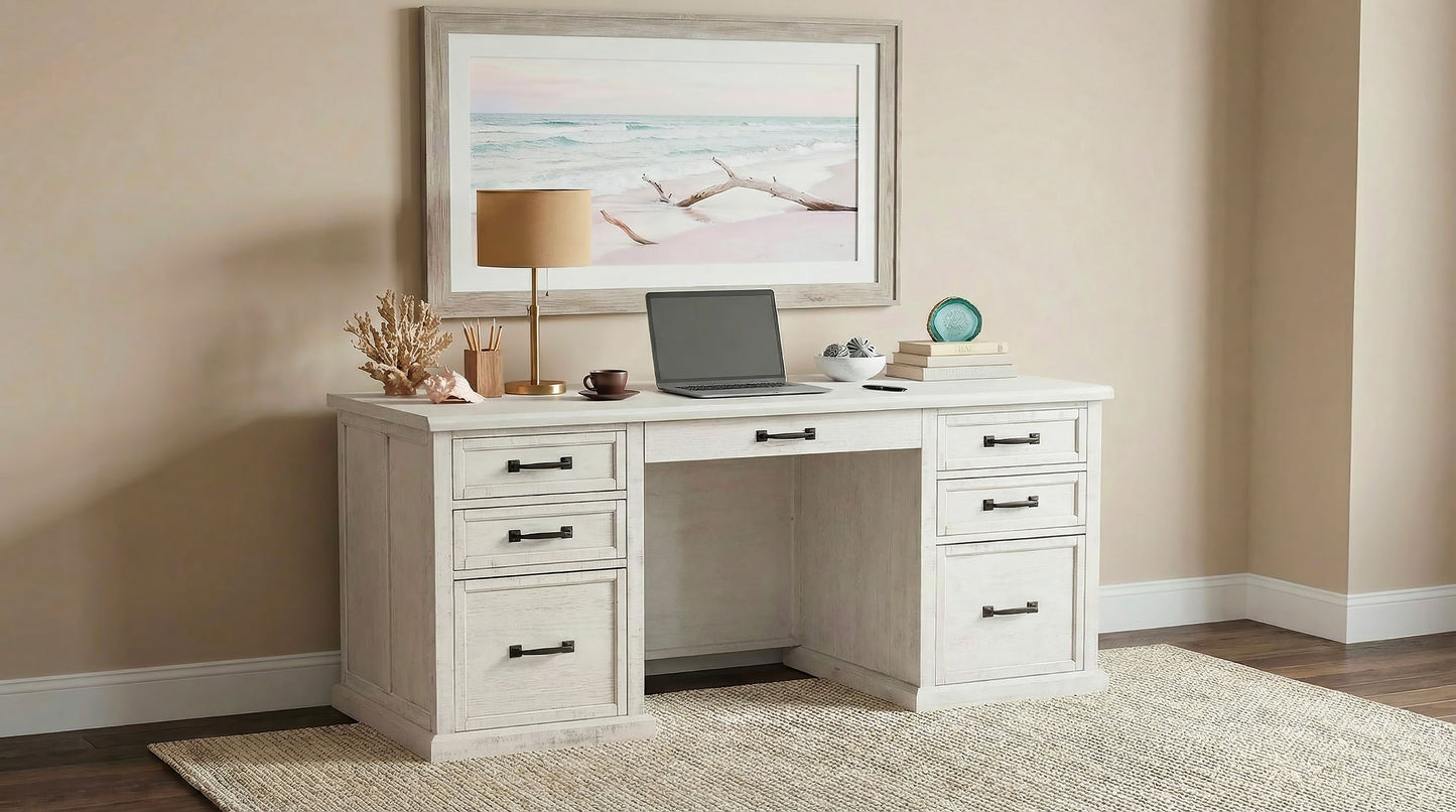 Altidore 68-inch 7-drawer Executive Home Office Desk Distressed White