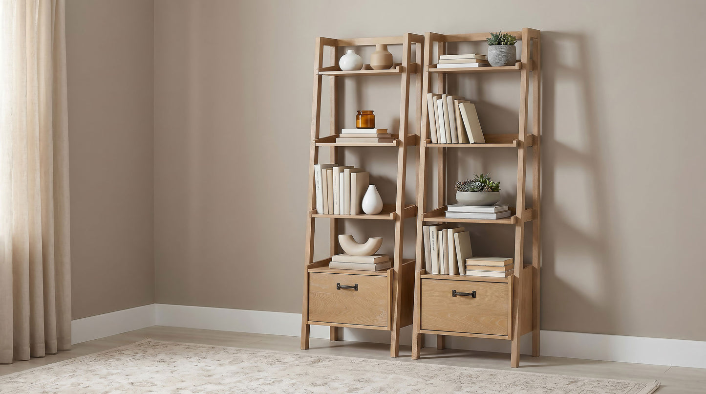 Fabian 2-piece 3-shelf Bookshelf with Drawer Distressed Light Brown