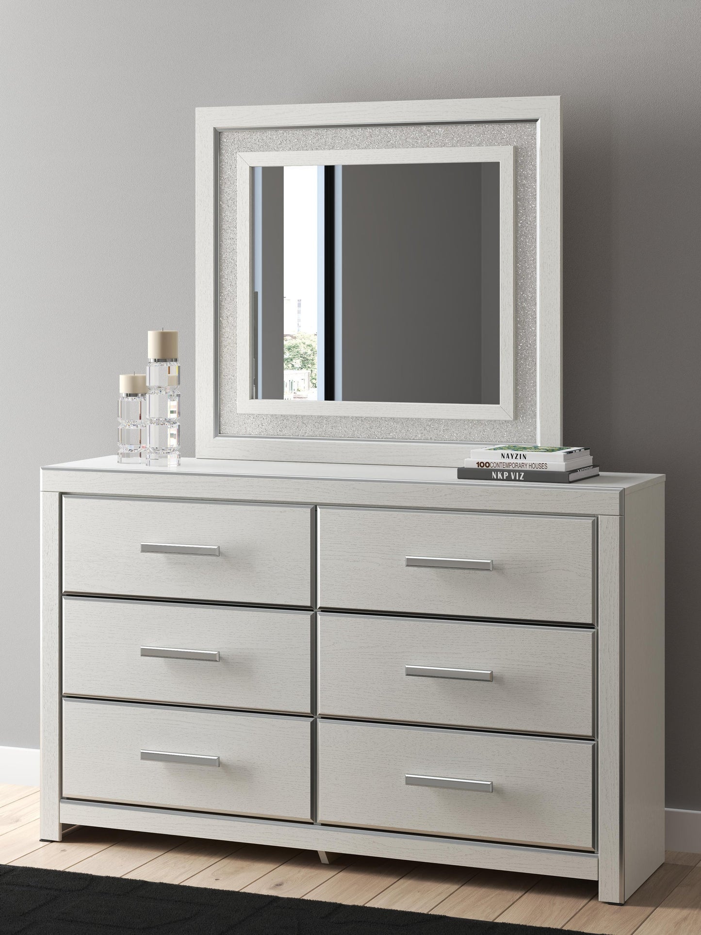 Zuraleus Queen Upholstered Panel Platform Bed, Dresser, Mirror, Chest and Nightstand